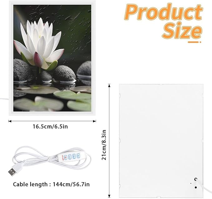 Acrylic LED Night Light, Lotus and Black Zen Stones Print Contemporary Lamp Bright Night Light Bedside Lamp Perfect for Bedroom,Bathroom Ideal Gift