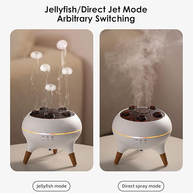 Jellyfish Essential Oil Diffuser,250ml Ultrasonic Aromatherapy Humidifier with 5-Nozzle Mist Ring,Sound Pickup Music Sync,7-Color LED Night Light,Remote Control, Quiet Desktop Decor for Home Office