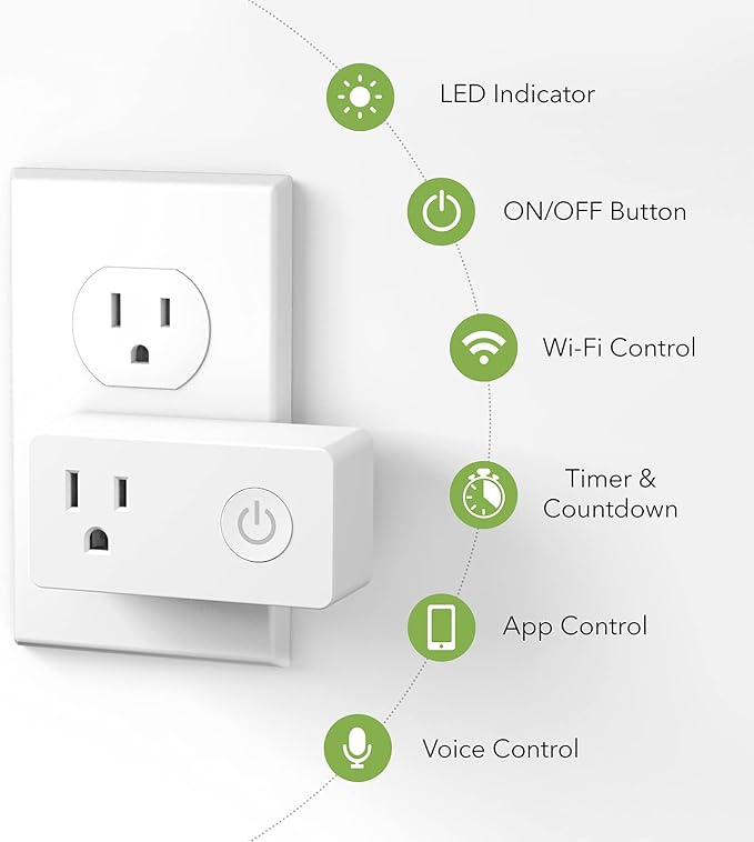 BN-LINK WiFi Heavy Duty Smart Plug Outlet, No Hub Required with Timer Function, White, Compatible with Alexa and Google Assistant, 2.4 Ghz Network Only (4 Pack)