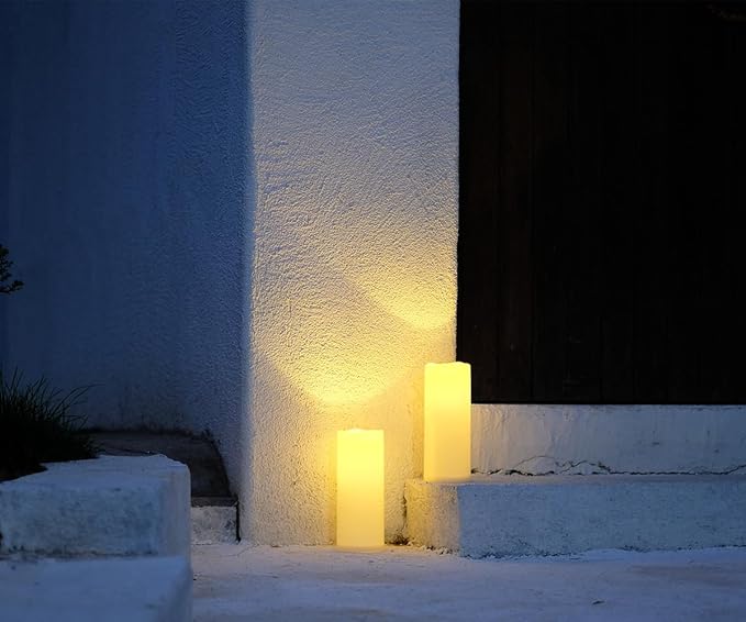 NONNO&ZGF 4X10'' Large Outdoor IP44 Warm White LED Rainproof Waterproof Candles, Huge Flameless Battery LED Pillar Candle with Remote and Timer, Resin, No Melt, 2 Pack