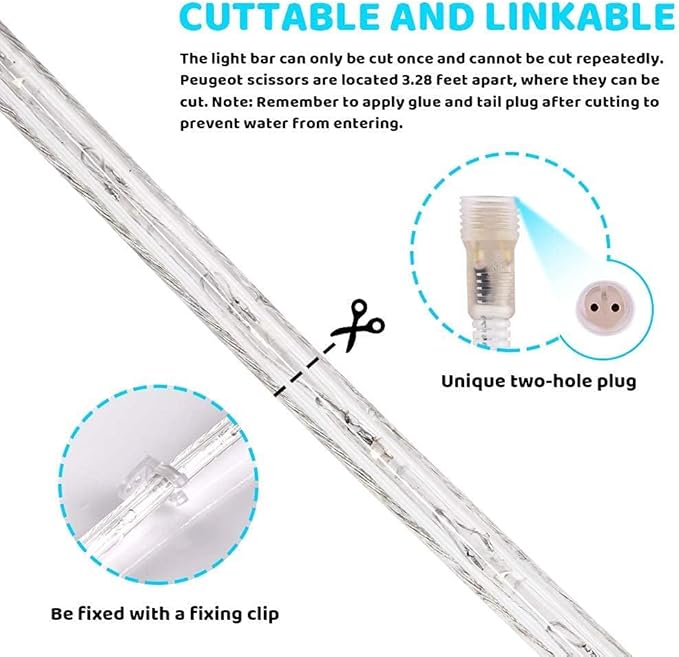 SURNIE LED Rope Lights Outdoor Warm White, Waterproof 100FT Cuttable 3000K Soft Lighting Indoor 110V Connectable Flexible Clear Tube for Bedroom Outside Garden Deck Patio Camping Decor, Not Flat Strip