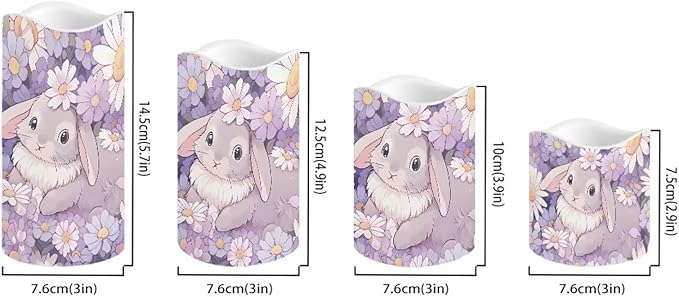 Cute Bunny Puprle Daisy Flickering Flameless Candles with Remote LED Pillar Candles Battery Operated with Timer Color Changing Electric Candles Easter Decoration