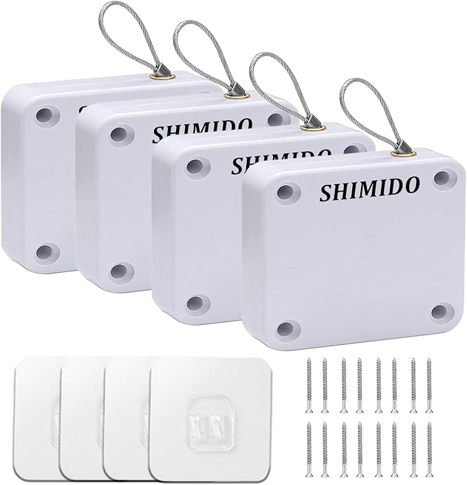 SHIMIDO Upgraded Retractable Automatic Door Closer - Tool-Free Installation, Powerful 3.5lb Pull Shuts Doors Completely - Compact Universal Fit for Screen, Sliding & Almost All Doors (4 Pack White)