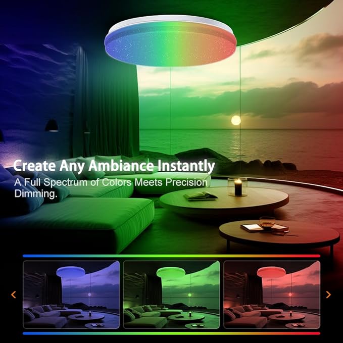 1-Pack, 12 inch Smart LED Music Ceiling Light with Bluetooth Speaker, Compatible with Alexa & Google Home, Color Changing RGB Dimmable Light for Living Room, Bedroom, Kitchen