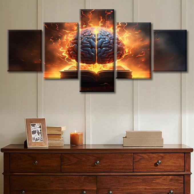 Brain Wall Art Abstract Human Brain Pictures Print On Canvas Brain Nervous System Modern Artwork Wall Art for Living Room Office Giclee Posters Framed Ready to Hang, (50"Wx24"H)