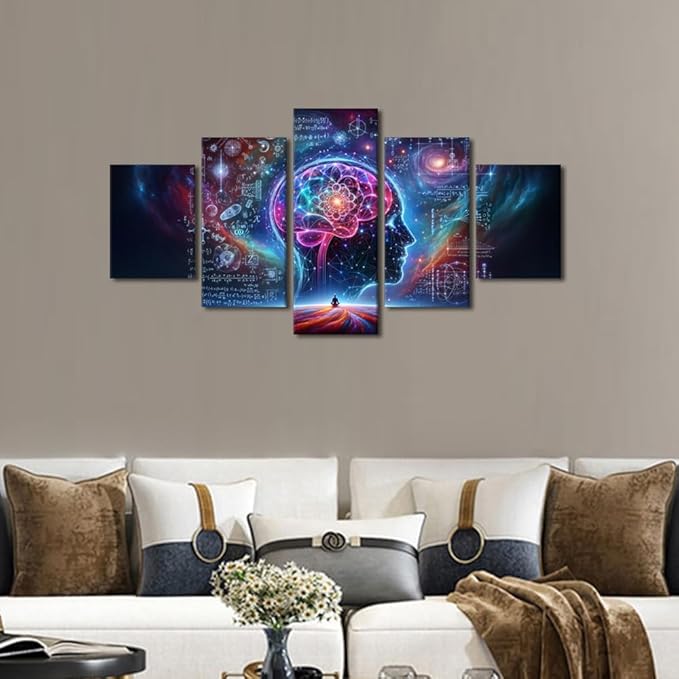 TUMOVO 5 Panel Canvas Wall Art AI Print Artwork Canvas Bedroom Wall Decor Modern Technology Art Work Robot Brain Wall Art for Living Room Office Artificial Intelligence Pictures for House 60" Wx32 H