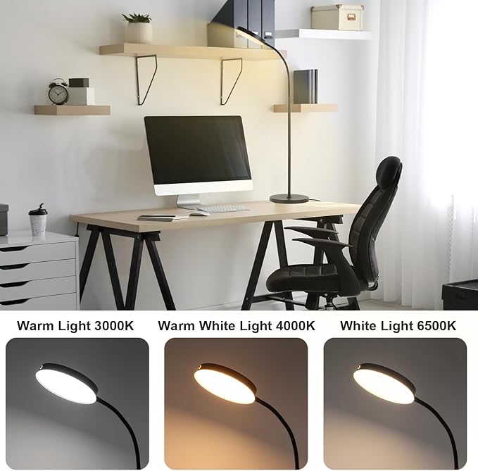 Floor Lamp, LED Floor Lamps for Living Room, Stepless Adjust Color Temperatures & Brightness Standing Lamp with Touch Control Tall Lamps Adjustable Gooseneck Reading Floor Lamp (Black)