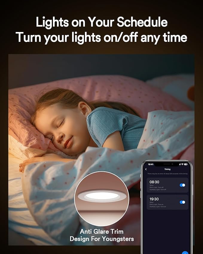Lumary 6 Inch Smart WiFi Recessed Lighting, RGBWW Canless LED Wafer Downlight, 13W 1000Lm Color Changing, Ultra-Thin w/Anti-Glare Baffle, Compatible with Alexa/Google/Remote-Included, 1PC