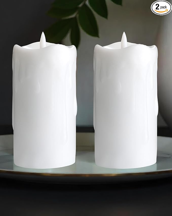3"x6" White Flameless LED Candles - Remote Control & Timer, Set of 2 Large Real Wax Pillar Flickering Battery Candles for Table, Fireplace and Mantel Decor