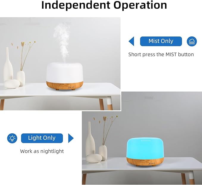 Aromatherapy Essential Oil Home Diffuser with Remote Control, 300ML Large Room Cool Mist Air Humidifier, 8 Hours Quiet Operation, Timer, 7 Colors LED Night Night，Suitable Home,Yoga.