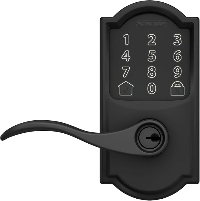 Schlage Encode Smart Wi-Fi Lock with Lever Handle, Touchscreen Keypad, Keyless Entry Door Lock, App Control, Alexa, Google Home and Airbnb Compatible, Matte Black, FE789WB CAM 622 Acc