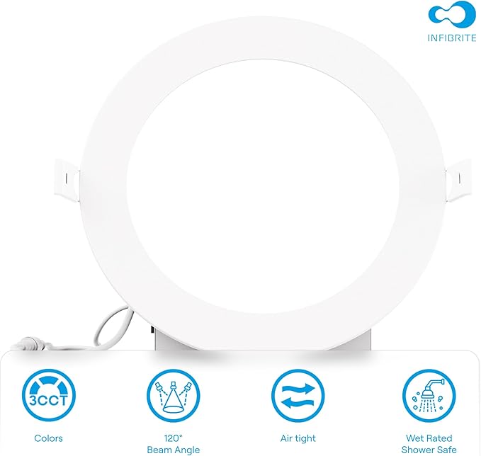 INFIBRITE 6 Inch 3CCT Selectable 12W 1050LM Thin LED Ceiling Light Kit, Dimmable, Wet Rated