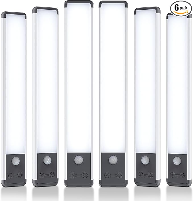 10inch Under Cabinet Lighting,6PACK,40 LED 2000 mAh,Rechargeable Motion Sensor Light Indoor,Dimmable Magnetic Closet Lights,Wireless Under Counter Lights for Kitchen, Stairs,Home