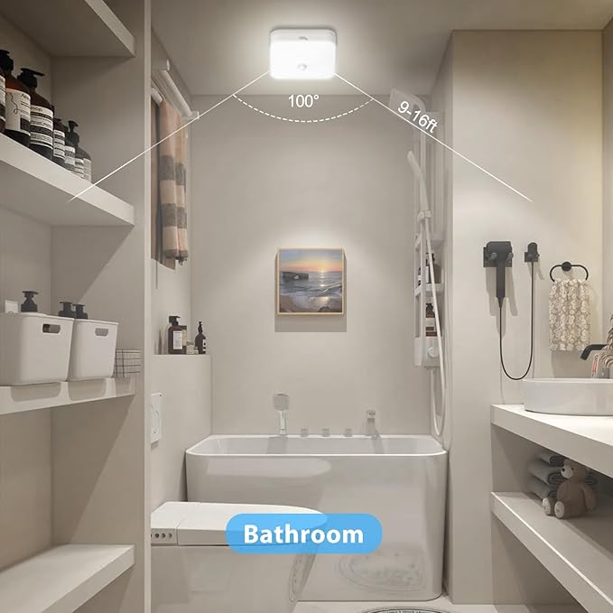 Rechargeable Motion Sensor Ceiling Light, Rechargeable Battery Operated Closet Light Wireless, 500LM Wireless Motion Activated Light for Shower Stairs Hallway Pantry Porch Garage, 5000K 2 Pack