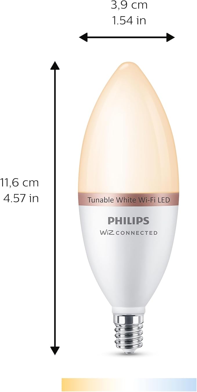 Philips Smart 40W B12 Tunable White Smart Candle-shape 4-Pack, E12, Dimmable, Indoor, Connect to Wi-Fi, Control Voice or App - Powered by WiZ Connected