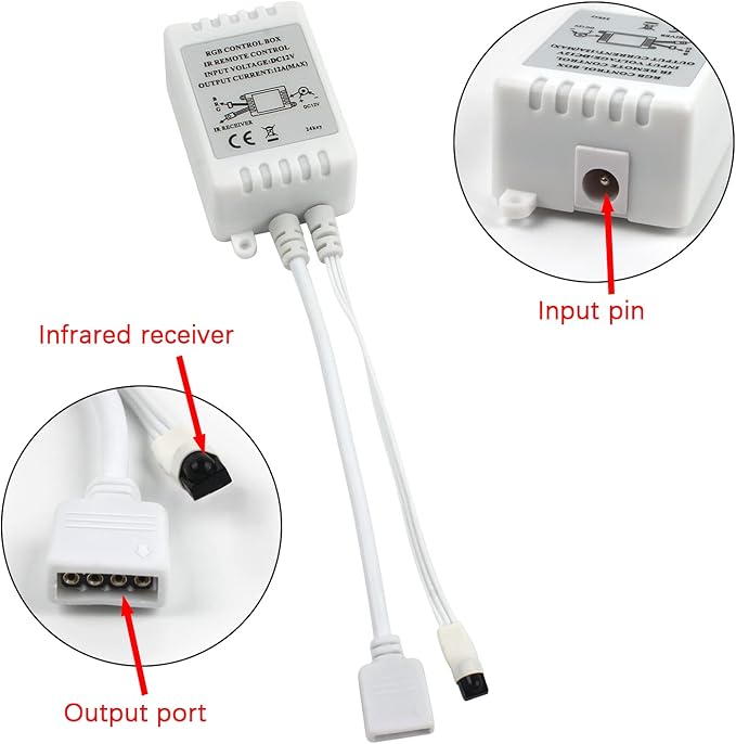 RGB LED Light Strip Remote Controller, Dimmer for RGB LED Strip Lights, 24 Key Wireless IR Remote Controller for SMD 5050 3528 Rope Lights