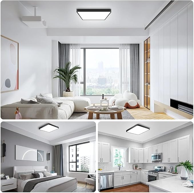 12Inch 24W Square LED Ceiling Light Fixtures Flush Mount, 5000K Daylight White LED Ceiling Lamp, Surface Mount Modern Ceiling Lights, Black Slim Flat Panel Lighting for Bedroom, Kitchen, Bathroom Etc