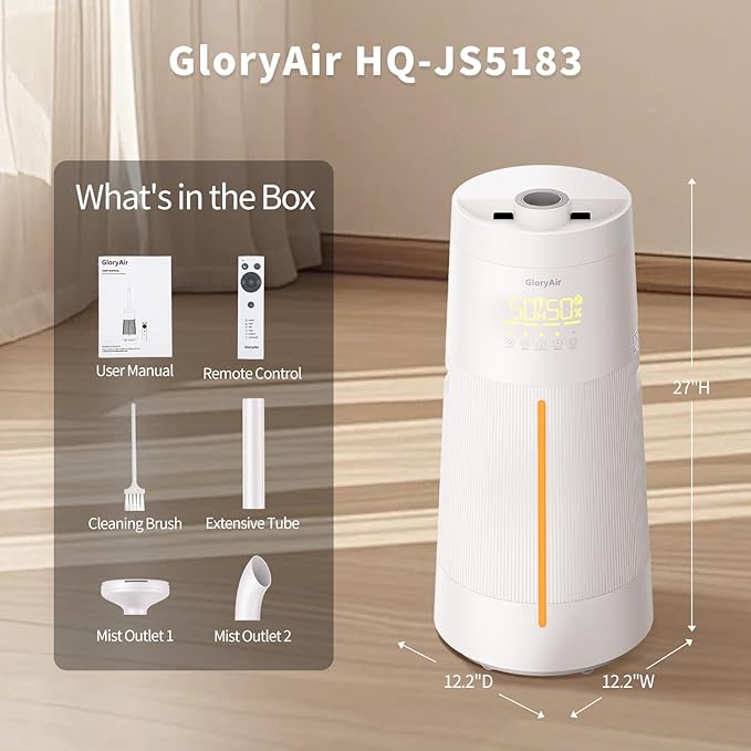 Humidifier Large Room - GloryAir 6.3Gal/24L 4X Atomizers Top Fill Whole House Large Cool Mist Quite Humidifiers 1500mL/h for Home Bedroom 3000 ft² with Auto Mode for Commercial Office Plants