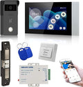 MENGQI-CONTROL LCD Video Door Intercom Access Control System Electric Strike Push Rod Lock for Panic Bar& Power Unit Full Kits Cards Phone App Remote Open