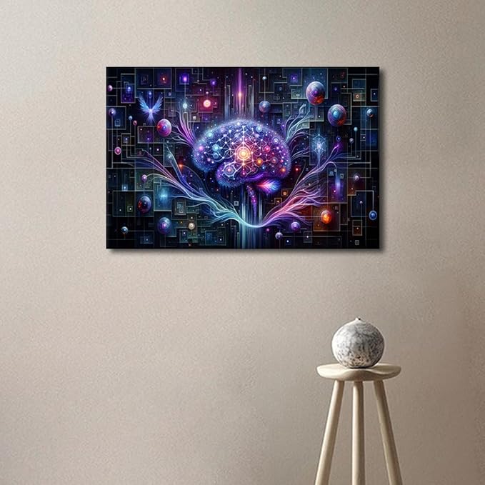 Neural Network Wall Art for Bedroom Futuristic Technology Wall Decor for Living Room AI Print Artwork Canvas House Wall Decoration Framed Artwork for Walls 16" Wx24 Hx1 Panel