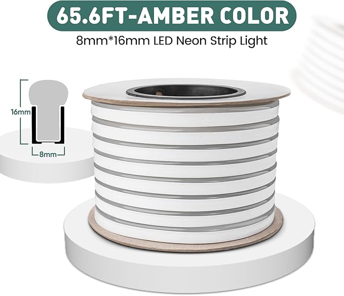 GZBtech Flexible LED Neon Rope Lights 66FT,AC 110-120V Waterproof Strip Light, 120 LEDs/M Cuttable Connectable Neon Lighting for Indoor Outdoor Home Decor/Commercial Building Use-Amber 20M, ETL Listed