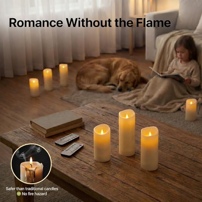 Enido 24 Pc Flameless LED Candles with Remote & Timer, Outdoor Waterproof, Flickering Electric Warm Lights for Cozy Home & Holiday Romantic Decor, Battery Operated (D 2.2” x H 4”/5”/6”)