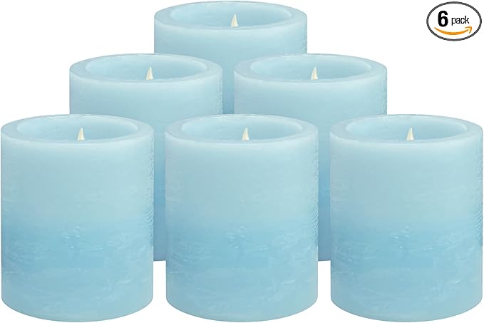 FURORA LIGHTING Blue Real Wax LED Votive Tealight Candles Pack of 6, Flameless Flickering Candles for Delicate Home Décor, 1.95’’(W) x 2.17’’(H), Batteries Included