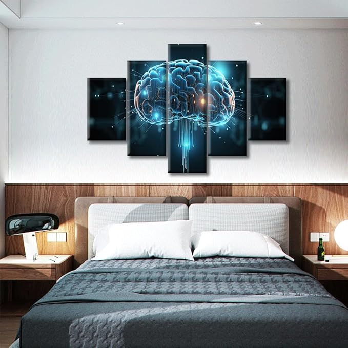 Abstract Human Brain Framed Wall Art Brain Nervous System Wall Pictures for Living Room Smart Brain Canvas Paintings House Decoration Modern Artwork for Office Ready to Hang (60"Wx40"H)