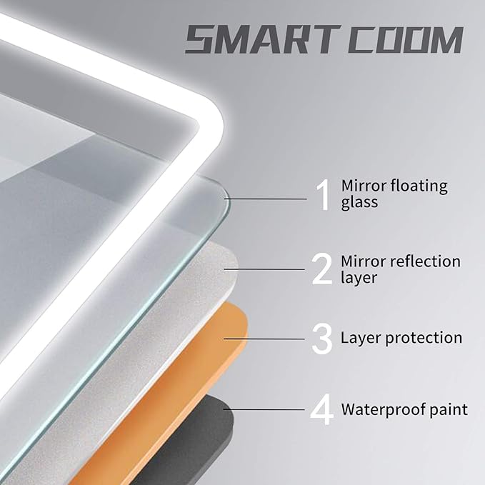 LED Bathroom Mirror Light Vanity Dimmer Anti Fog Makeup 3000K High Lumen CRI90 Warm White Lights Dimmable Memory Touch Button IP57 Waterproof Square Round