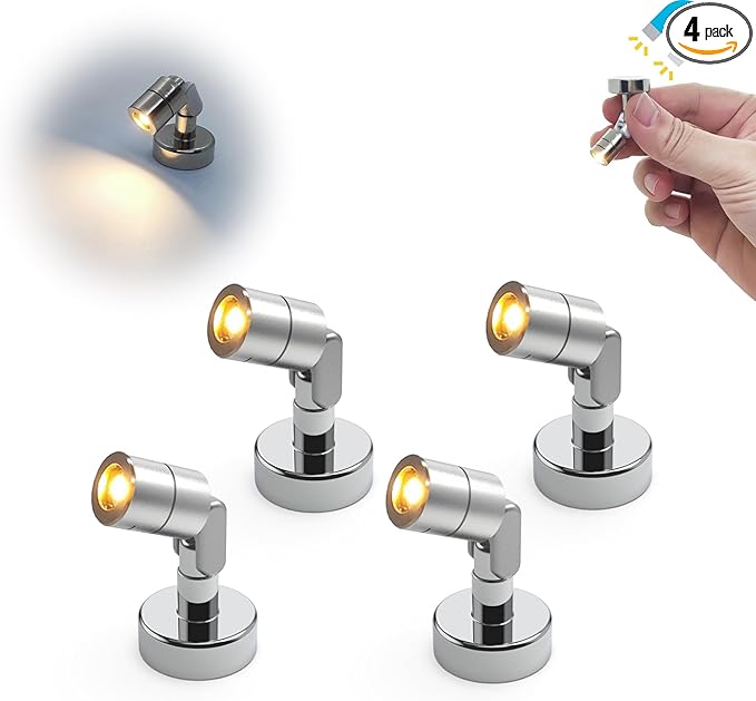 Metal Miniature LED Light,Tiny Spot Lights with Magnet Base,Battery Operated LED Lights,Wireless Miniature Spot Light for Artwork Painting,Jewelry Showcase,DIY Hand Craft (Warm White)