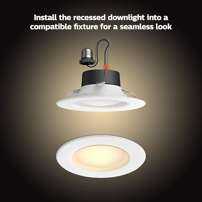 Philips Hue Smart Retrofit Recessed Lighting 4 inch - White Ambiance Warm-to-Cool White Light - 1 Pack - 850LM - Indoor - Control with Hue App - Works with Alexa, Google Assistant and Apple Homekit