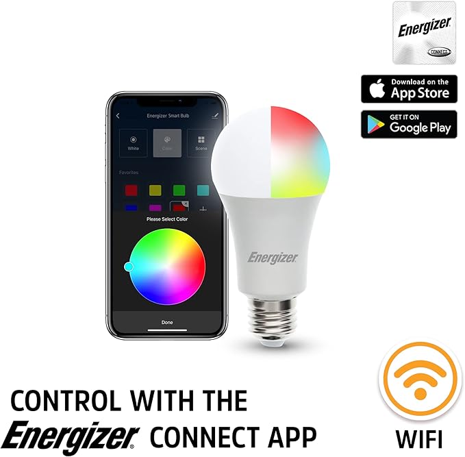 XTREME Energizer Connect Smart A19 LED White & Multi-Color RGB Light Bulb with Voice Control and Remote Access Through Your Smartphone | Compatible with Alexa and Google Assistant, 4 Pack