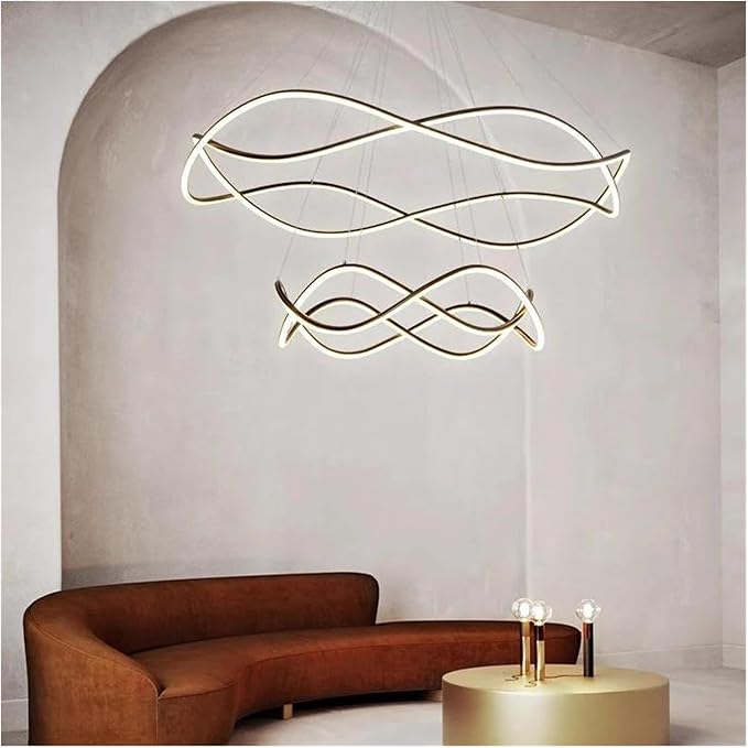 Modern Home Decor Led Lights Pendant Light Lamps for Living Room Chandeliers for Dining Hanging Indoor Lighting,Modern LED Chandelier(APP with RC Dimmable,Black-D80 50cm)