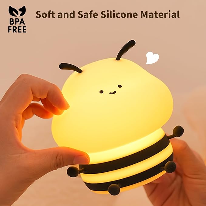 Little Bee Night Light, Cute LED Light, Silicone Dimmable Kids Bedroom Night Light, Rechargeable Bedside Touch Light, Fun Office Desk Lamp and Home Decor(Bee)…