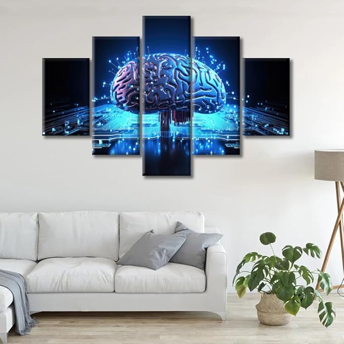 Abstract Human Brain Wall Art for Artificial Intelligence Concept Canvas Art Wall Decor Brain Modern Wall Art Pictures for Living Room Artwork Paintings Framed Ready to Hang, (60"Wx40"H)