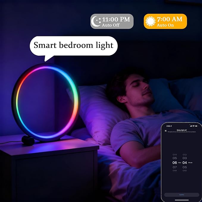 LED Intelligent Color Changing Desk Lamp CreativeCircular Desktop RGB Night Light DIY Mode Supports WiFi&BLE,Usedfor Lighting Decoration or Holiday Decoration (10W 5V 10 Inch Black)