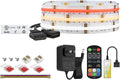 BTF-LIGHTING FCOB COB RGBCCT Color Changing LED Strip with Remote,UL Listed Flexible High Density DC24V 9.8FT RGB+Tunable White 3000K-6000K RF Remote Controller 12mm Width 3M Tape for Home Decor