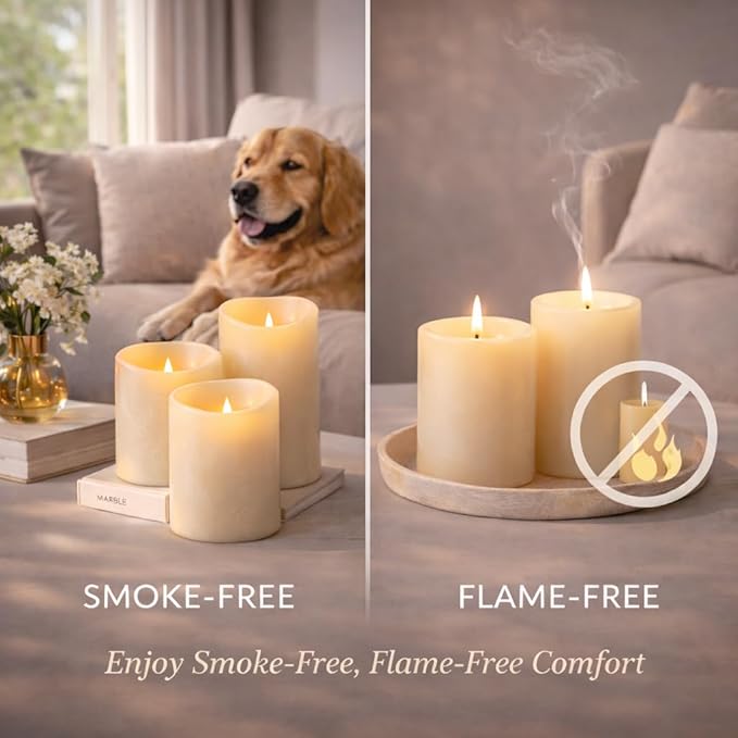 Enido Flameless Candles with Remote, 9 PC Outdoor Waterproof Battery Operated LED Pillar Candles, Flickering Electric Candles with Timer, 3" x 4" 5" 6" for Lantern, Patio, Wedding, Easter