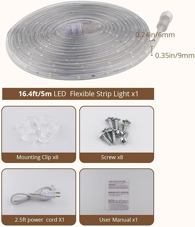 LED Rope Lights, 16.4 Feet Blue Flat Flexible Strip Light, Plug in Novelty Lighting, Connectable and Waterproof for Home Christmas Holiday Garden Patio Party Decoration