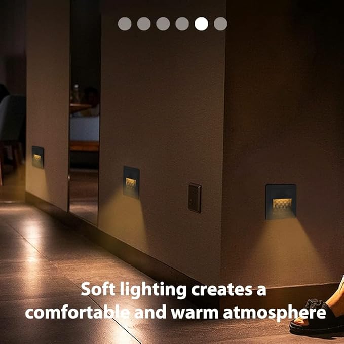 120V Indoor Outdoor Step Lights, LED Stair Lights Indoor Warm White 3000K, Waterproof Recessed Wall Lights for Deck, Stair, Bedroom, Kitchen, Balcony, Aluminum, 4Pack