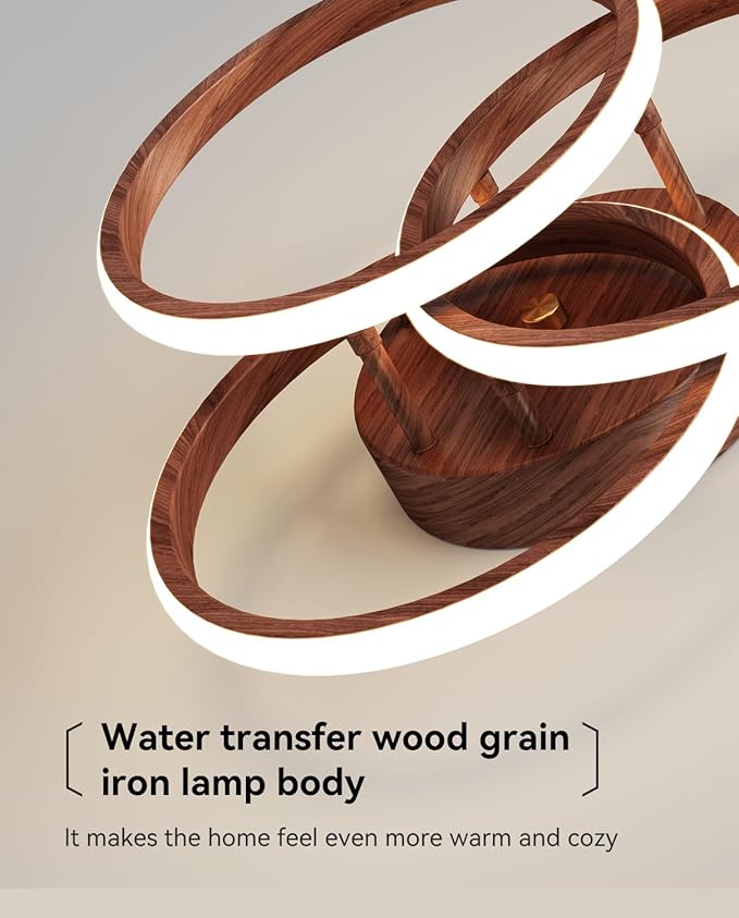 Dimmable LED Semi Flush Mount Ceiling Light Fixture with Remote Control 3-Color Dimming Circle Modern Chandelier, Close to Ceiling Bedroom Kitchen Hallways Balcony Corridor Lamp (15in- 3 Ring Wood)