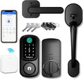 Keyless Entry Door Lock Deadbolt with Handle Set, Smart Door Lock with WiFi Gateway, Auto Lock Compatible with Alexa, Black