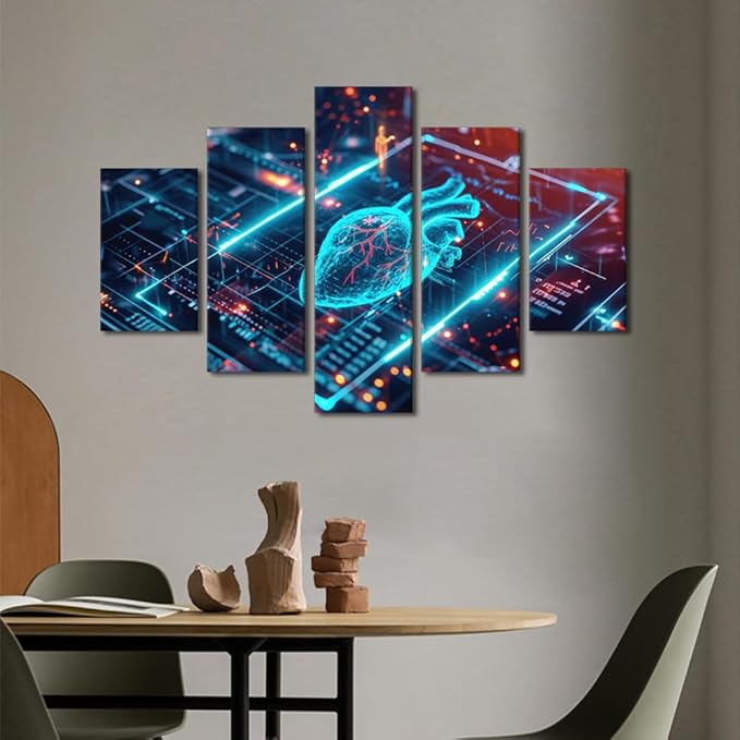 5 Panel Artificial Intelligence Canvas Printing Wall Art Large Wall Art for Living Room AI Generated Print Artwork Canvas Office Computer Screen Picture Framed Wall Art Office Bedroom 60" Wx40 H