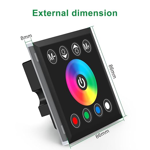 RGBZONE RGBW LED Light Strip Controller, 4 Channels LED Dimmer Controller, Wall- Mounted Touch Panel Dimming Controller for DC12V-24V 16A RGB or RGB+White LED Light Strip(RGBW)
