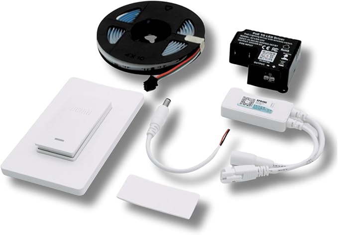 PoE Texas RGB LED Strip Lighting Kit - Plug & Play PoE Driver with COB LED Strip - Wireless Light Switch & App Control - Individually Addressable Color Changing Dotless Lights for Home or Office