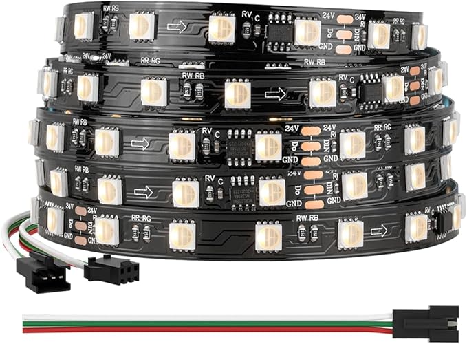 BTF-LIGHTING WS2814 IC RGBW RGB+Warm White (Similar WS2812B) Addressable DC24V 16.4FT 60LED/m 10pixel/m Flexible 4 Colors in 1 Dream Color LED Strip IP30 for Home Decor (No Adapter or Controller)