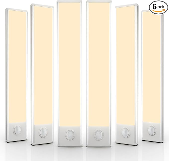 6 Pack Under Cabinet Lights Wireless, 58 LED Motion Sensor Light Indoor Rechargeable Magnetic Closet Lights Battery Operated, Under Counter Lights for Kitchen, Wardrobe, Stairs, Warm Light
