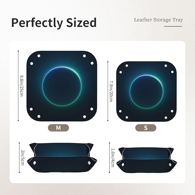 Minimal Neon Glow Valet Tray Leather Portable Tray Desktop Storage Organizer Bedside for Men Women Jewelry Keys Coin Candy Sundries