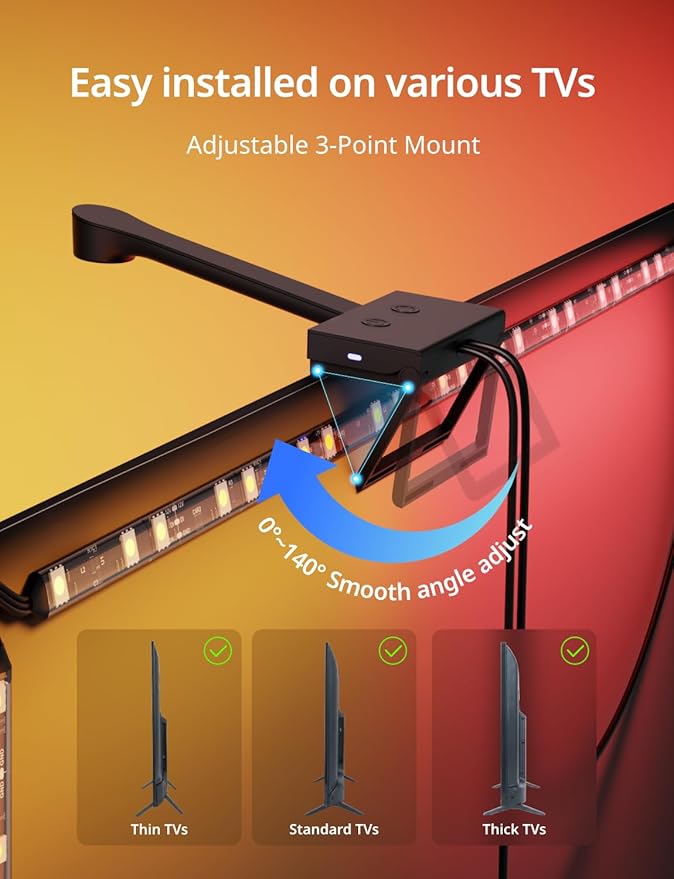 Ailofy TV Backlight with Camera, Color Changing 16.4ft LED Strip Lights Behind the Monitor, Full-Screen Sync to 75-85 inch TVs for Movie, Game&Music, Work with Alexa&Google Assistant, App Control
