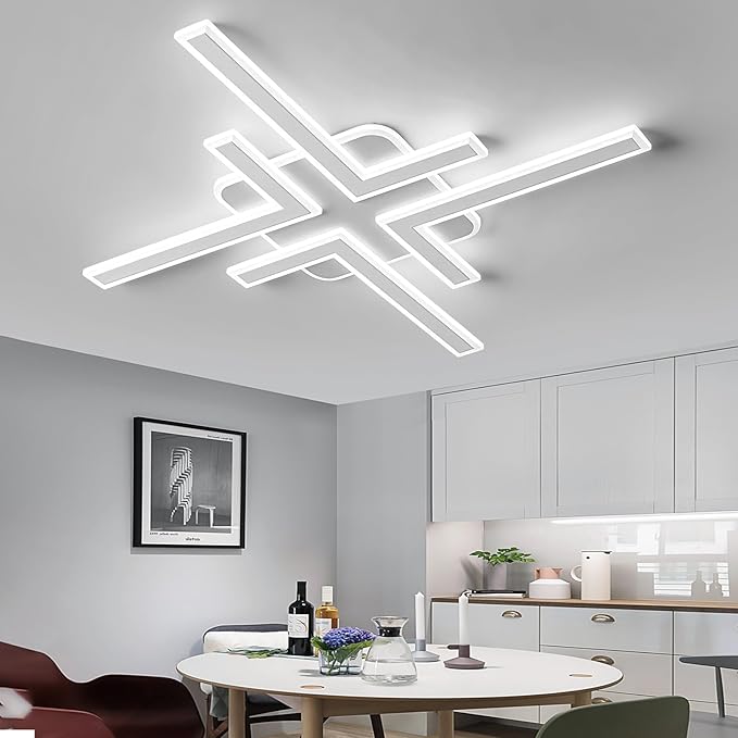 Modern LED Ceiling Lihgt with Remote Control Sputnik Flush Mount Ceiling Light Fixture 3 Color Dimmable White Chandelier for Kitchen Dining Room Living Room Bedroom.